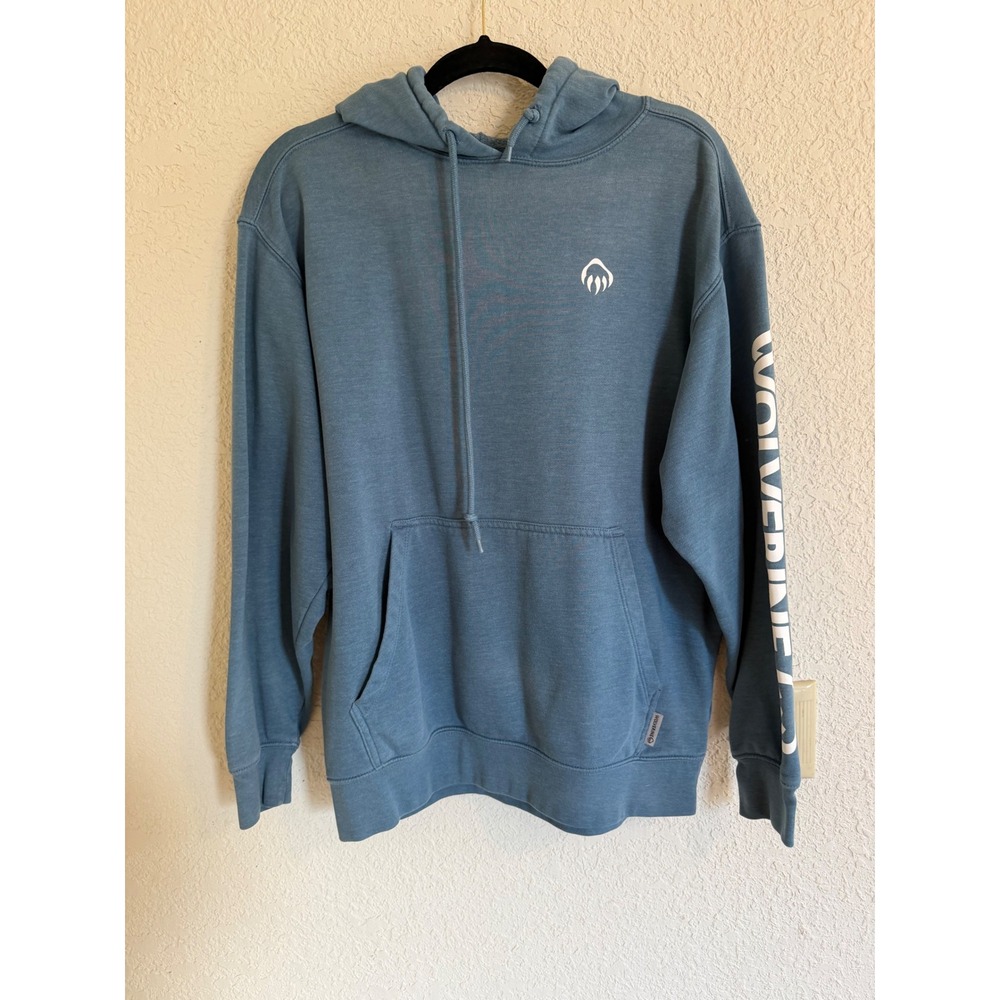 Wolverine Mens Blue‎ Graphic Sleeve Fleece Pullover Workwear Hoodie Size L